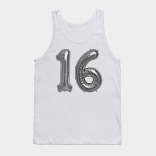 Silver 16th Birthday Metallic Helium Balloons Numbers Tank Top